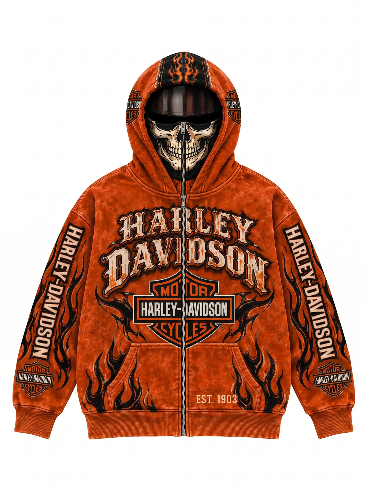 Ride Hood biker ski mask hoodie - Orange / Skull Mask