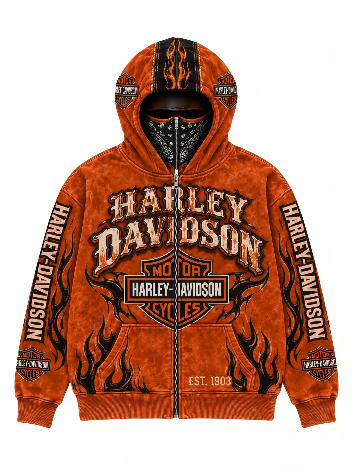 Ride Hood biker ski mask hoodie - Orange / Bandana Mask