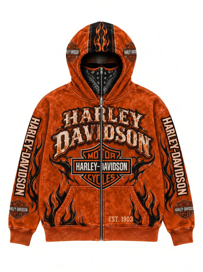 Ride Hood biker ski mask hoodie - Orange / Bandana Mask